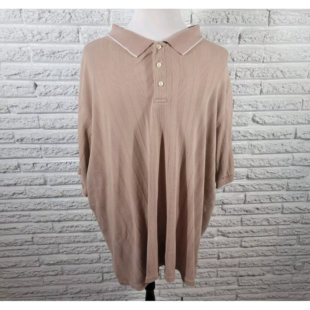 Goodfellow Mens Shirt 3XL Polo Short Sleeve Ribbed Tan Cotton Blend BRO46E